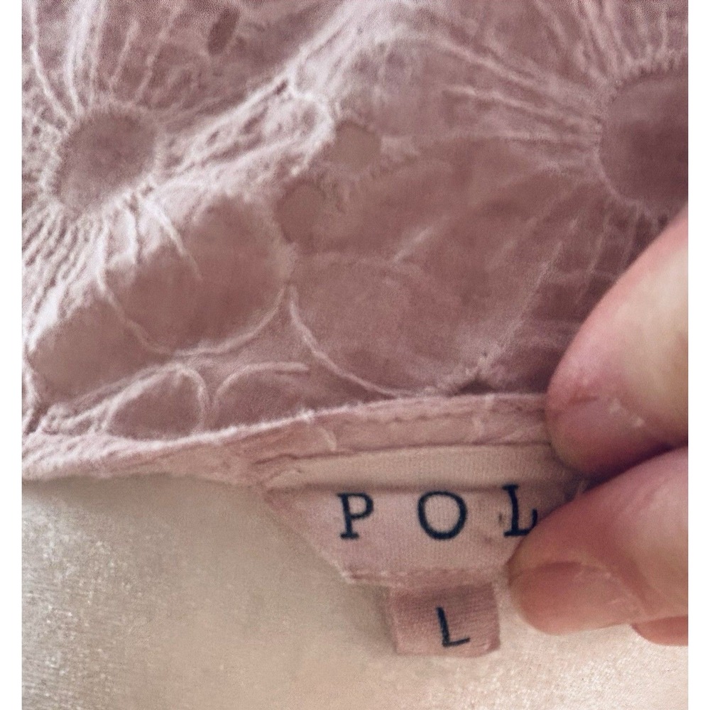 POL Anthropology Women Pink Lace Embroidered Eyelet Crop Top Balloon Sleeves L - Picture 7 of 8